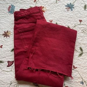 Red Zara High Rise Full Length Jeans